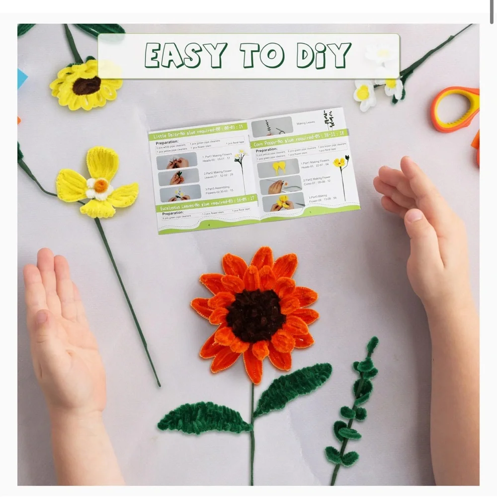 Pipe Cleaner Craft Kits 2 Set Flower Floral Craft Supplies Kids Toys STEM SM4 - Picture 7 of 16